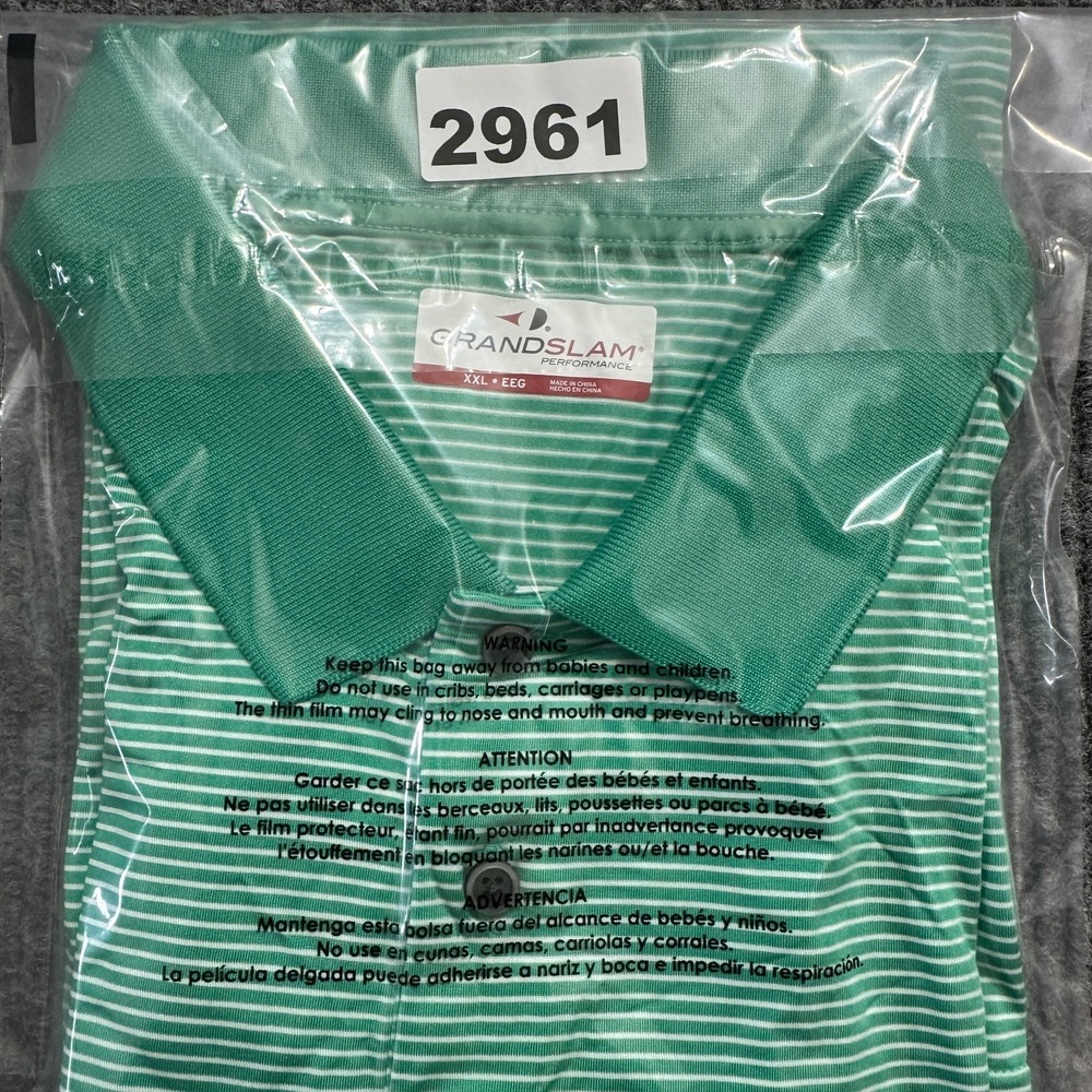 Grand Slam Performance Mens Polo Shirt Size XXL Green Striped Short Sleeve - Picture 8 of 8